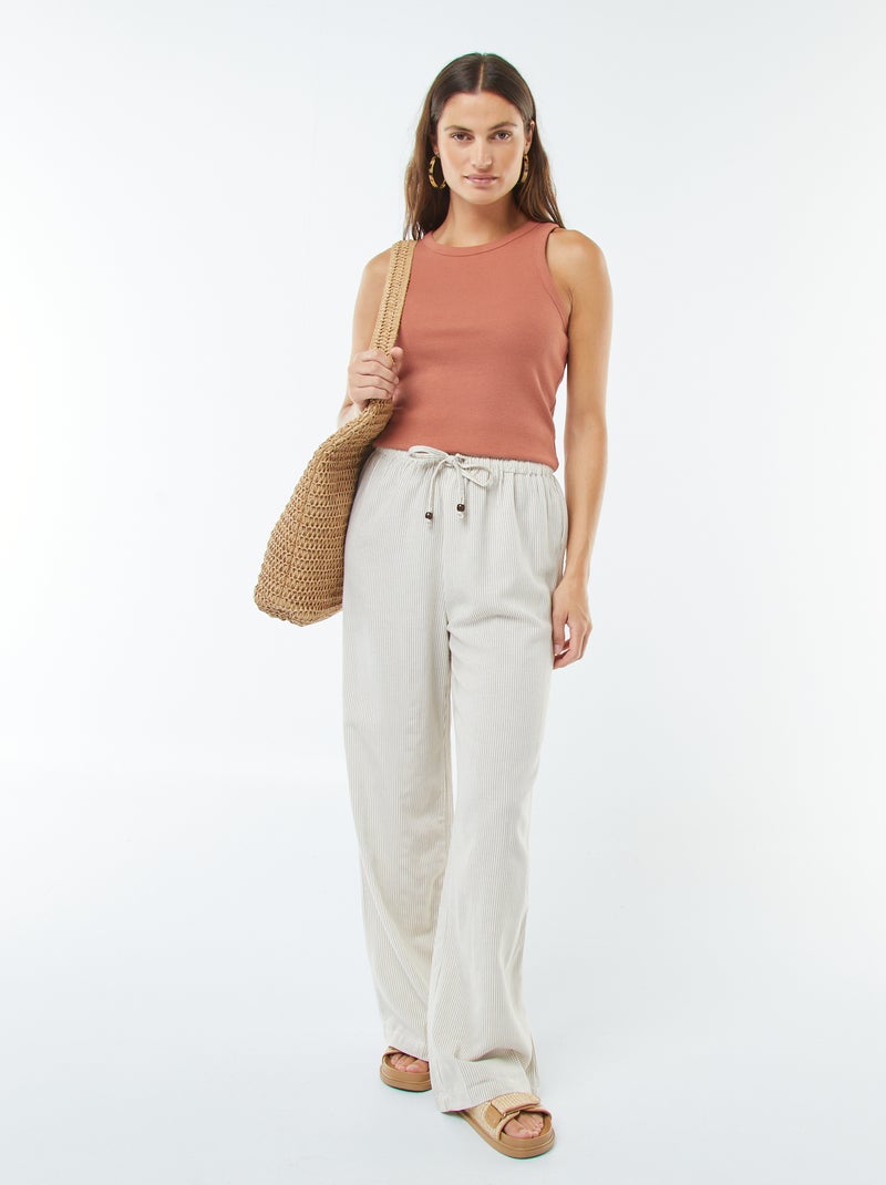 Pantalon wide leg en lin mélangé Beige - Kiabi
