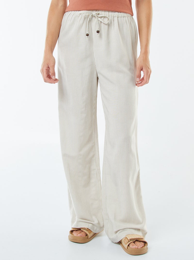 Pantalon wide leg en lin mélangé Beige - Kiabi