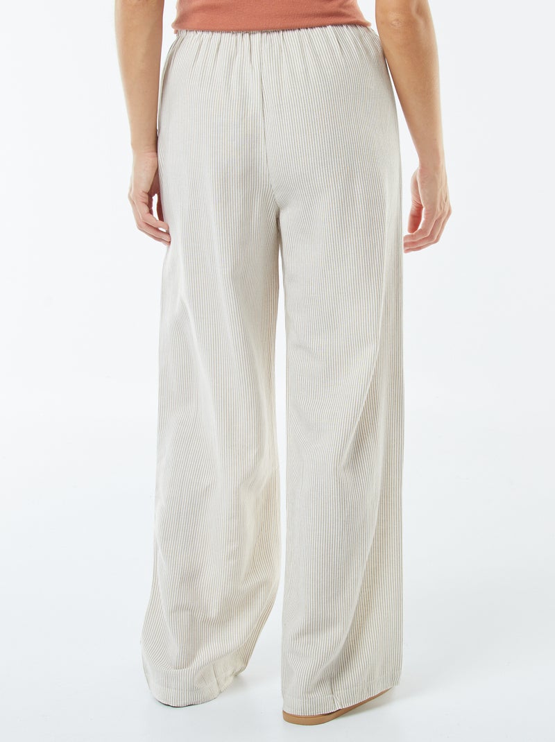 Pantalon wide leg en lin mélangé Beige - Kiabi