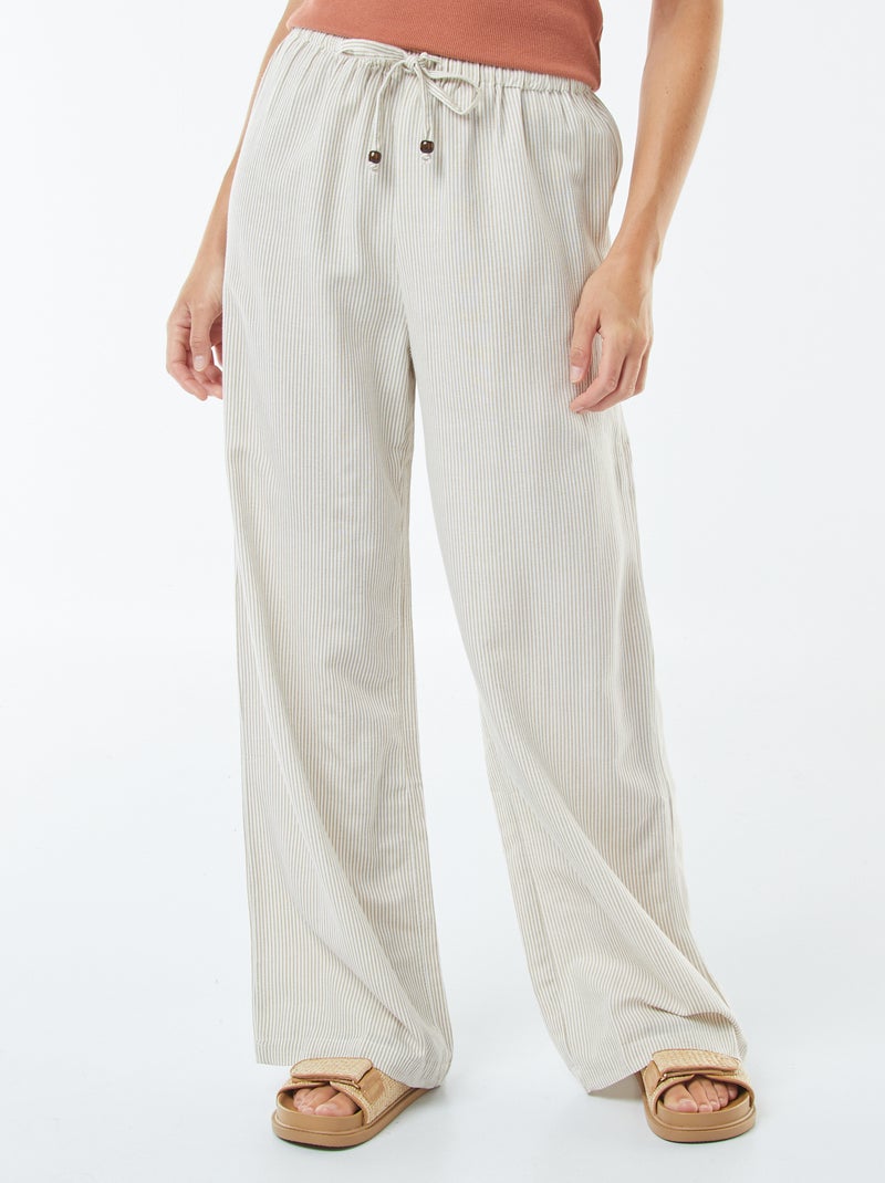 Pantalon wide leg en lin mélangé Beige - Kiabi