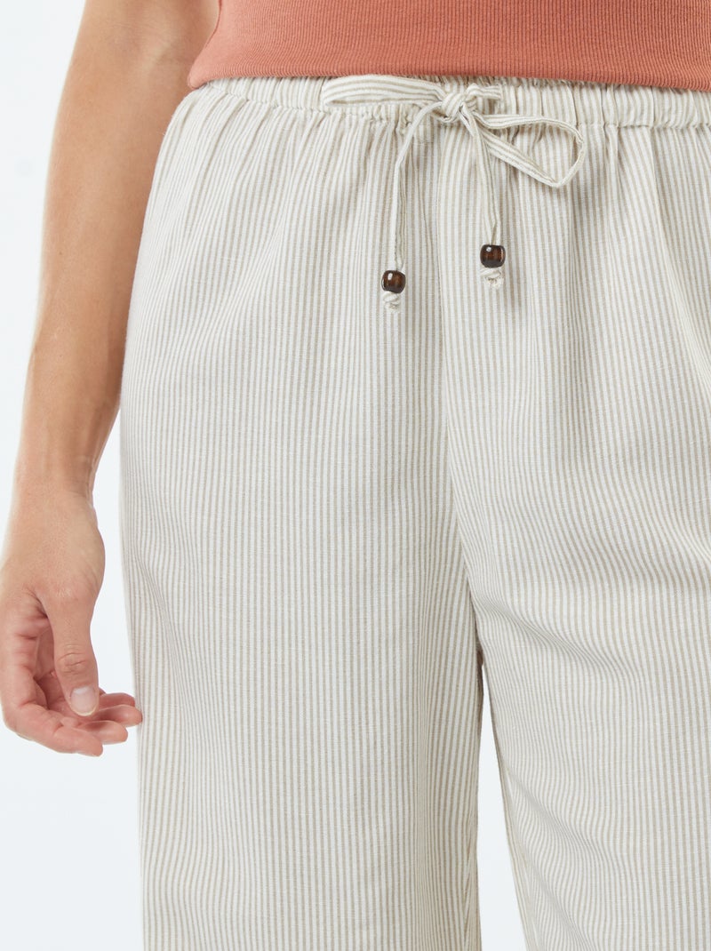 Pantalon wide leg en lin mélangé Beige - Kiabi