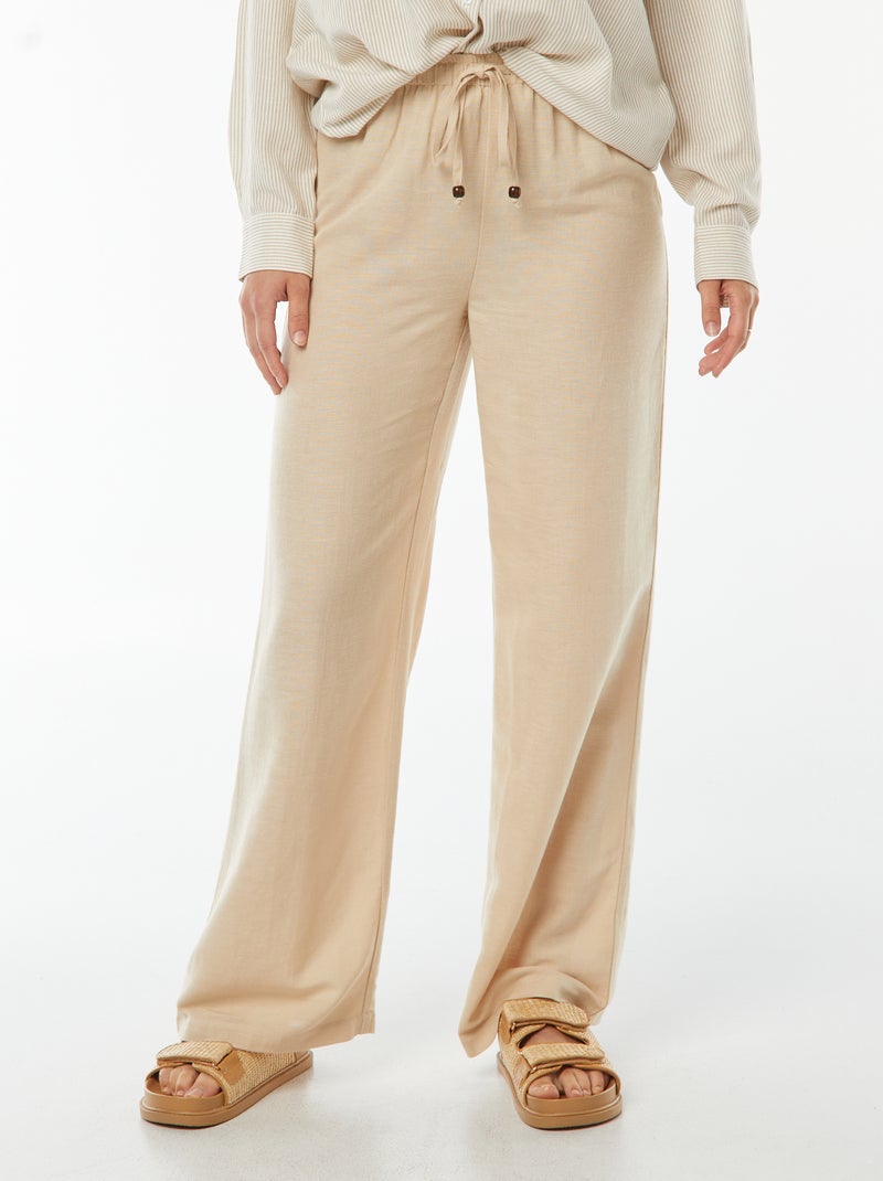 Pantalon wide leg en lin mélangé Beige - Kiabi