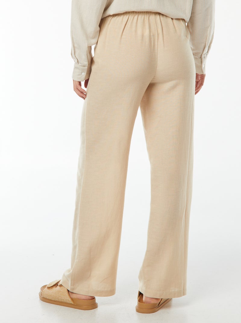 Pantalon wide leg en lin mélangé Beige - Kiabi