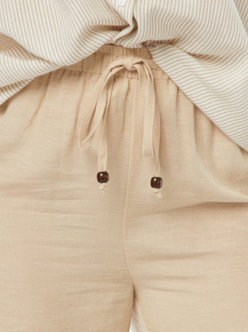 Pantalon wide leg en lin mélangé Beige - Kiabi
