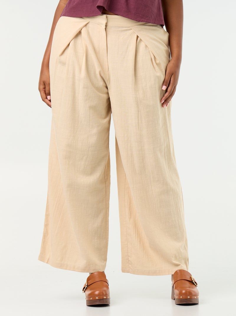 Pantalon wide leg en lin mélangé Beige - Kiabi