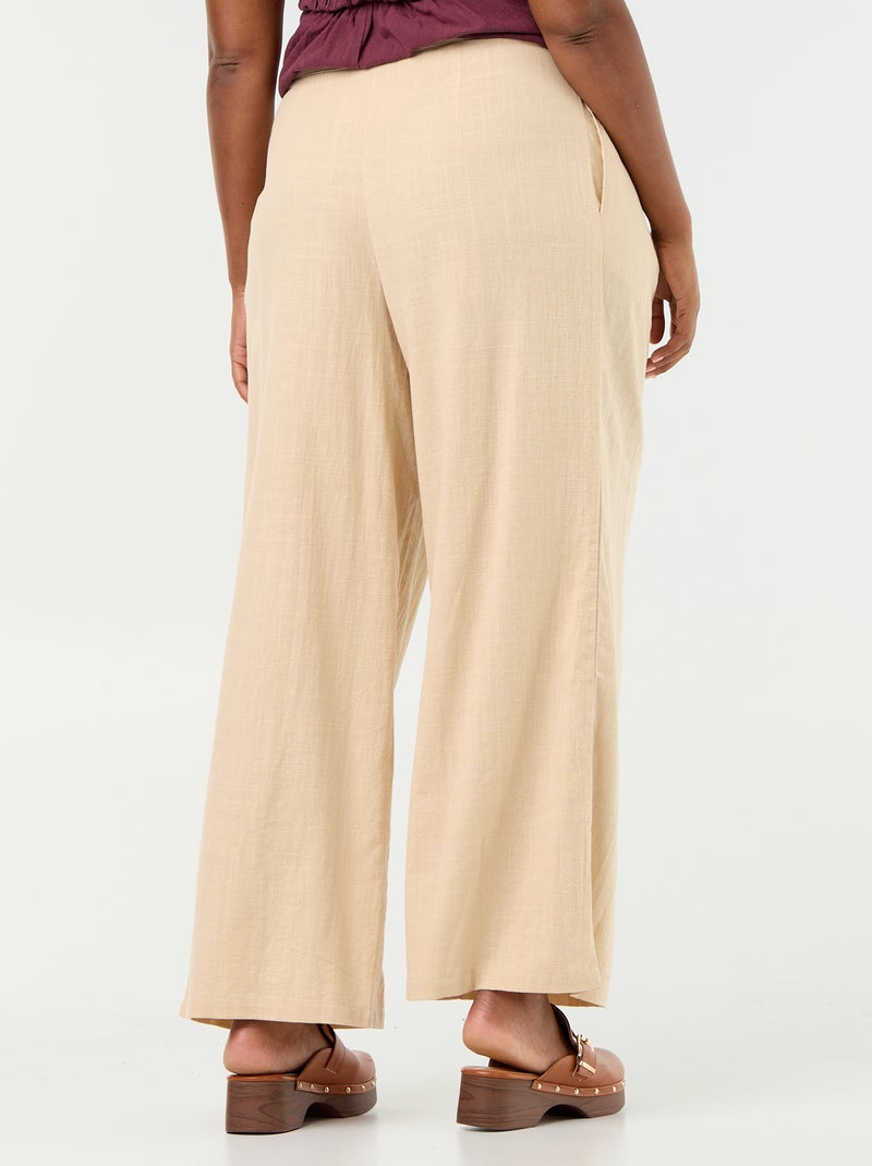 Pantalon wide leg en lin mélangé Beige - Kiabi