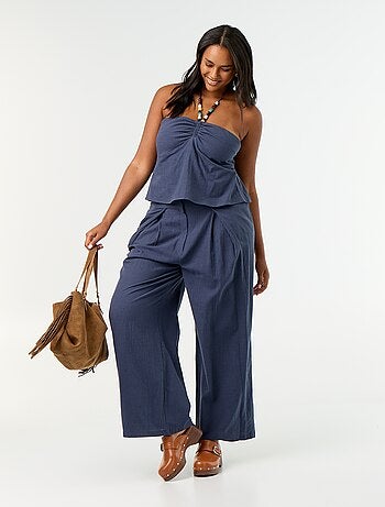 Pantalon wide leg en lin mélangé