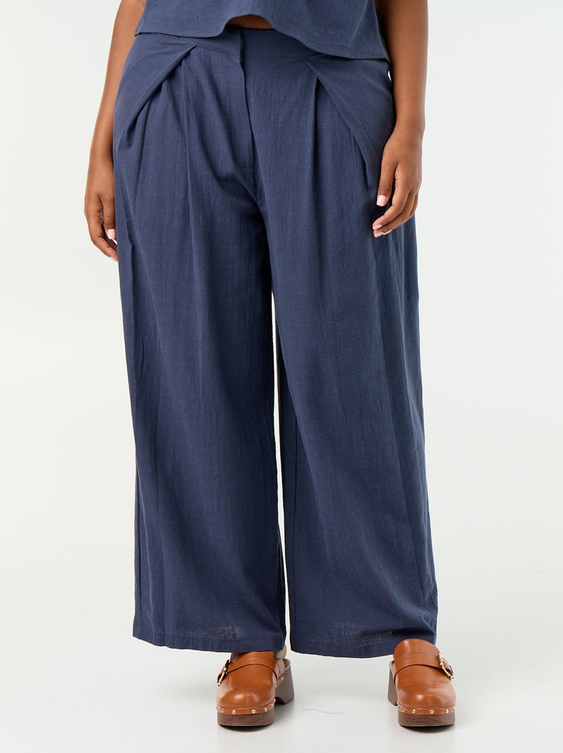 Pantalon wide leg en lin mélangé Bleu - Kiabi