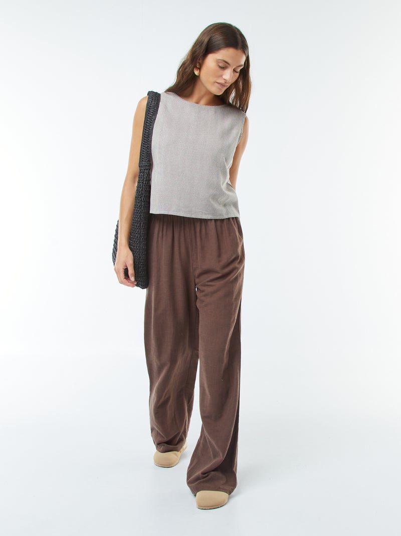 Pantalon wide leg en lin mélangé Marron - Kiabi