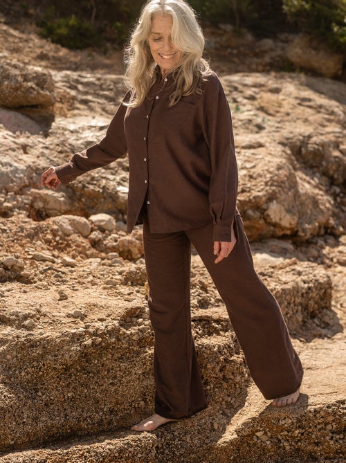 Pantalon wide leg en lin mélangé - Kiabi