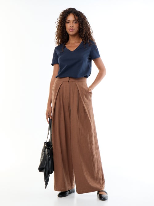 Pantalon wide leg en lin mélangé - Kiabi