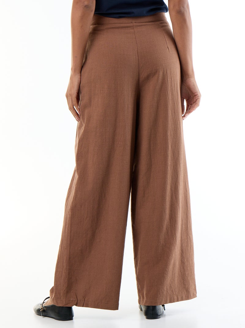 Pantalon wide leg en lin mélangé Marron - Kiabi