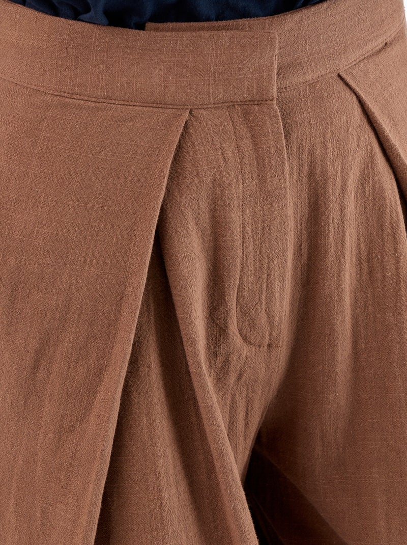 Pantalon wide leg en lin mélangé Marron - Kiabi
