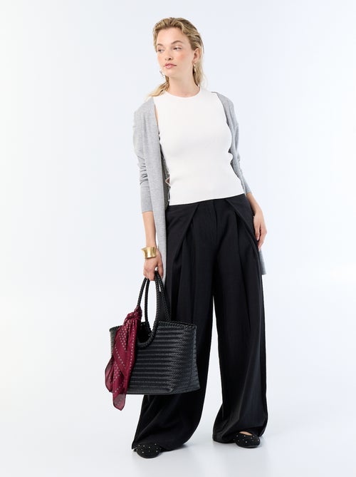 Pantalon wide leg en lin mélangé - Kiabi