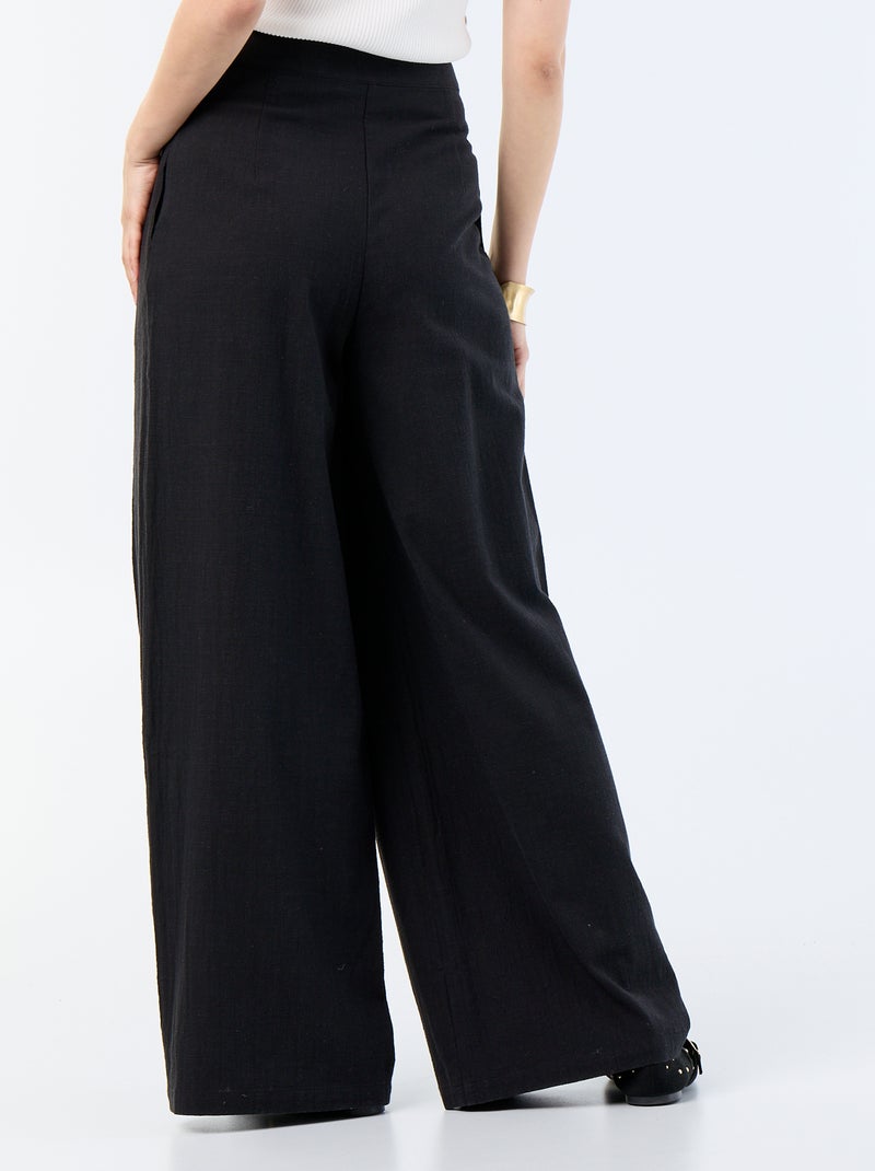 Pantalon wide leg en lin mélangé Noir - Kiabi