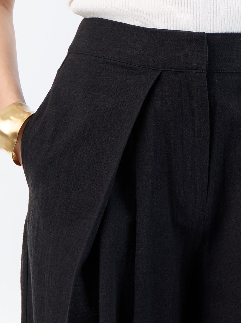Pantalon wide leg en lin mélangé Noir - Kiabi