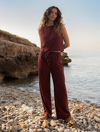Pantalon wide leg en lin mélangé