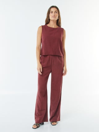 Pantalon wide leg en lin mélangé