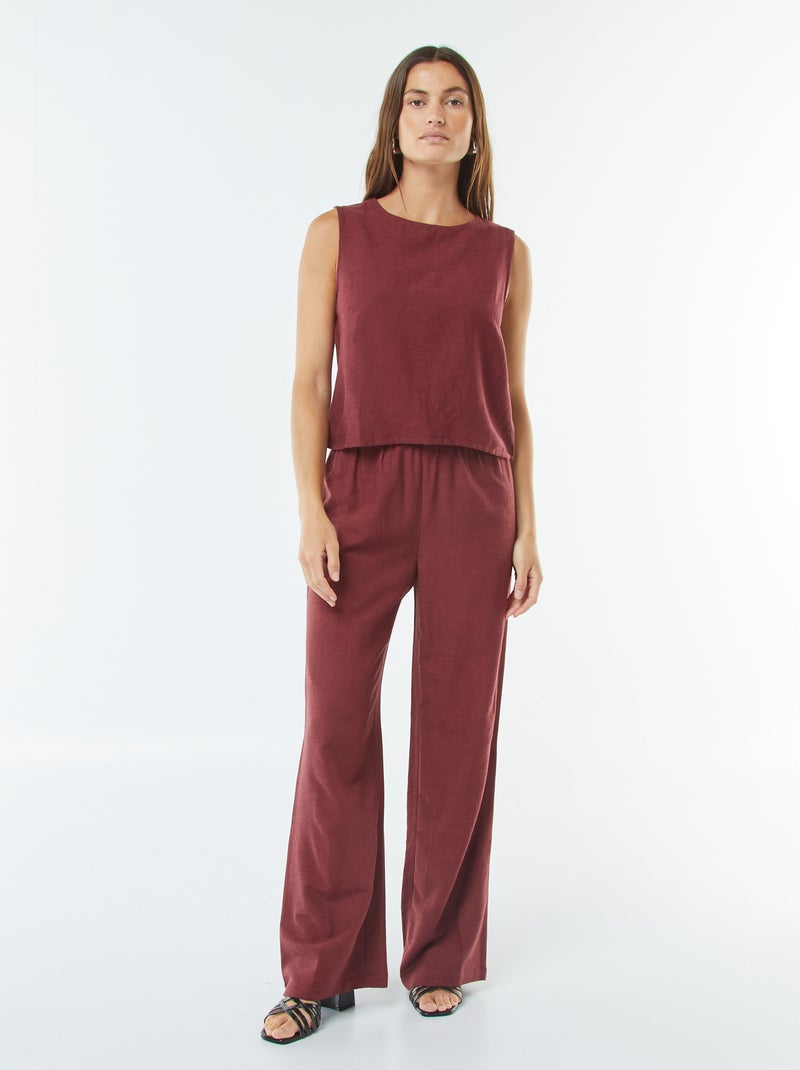 Pantalon wide leg en lin mélangé Rouge - Kiabi