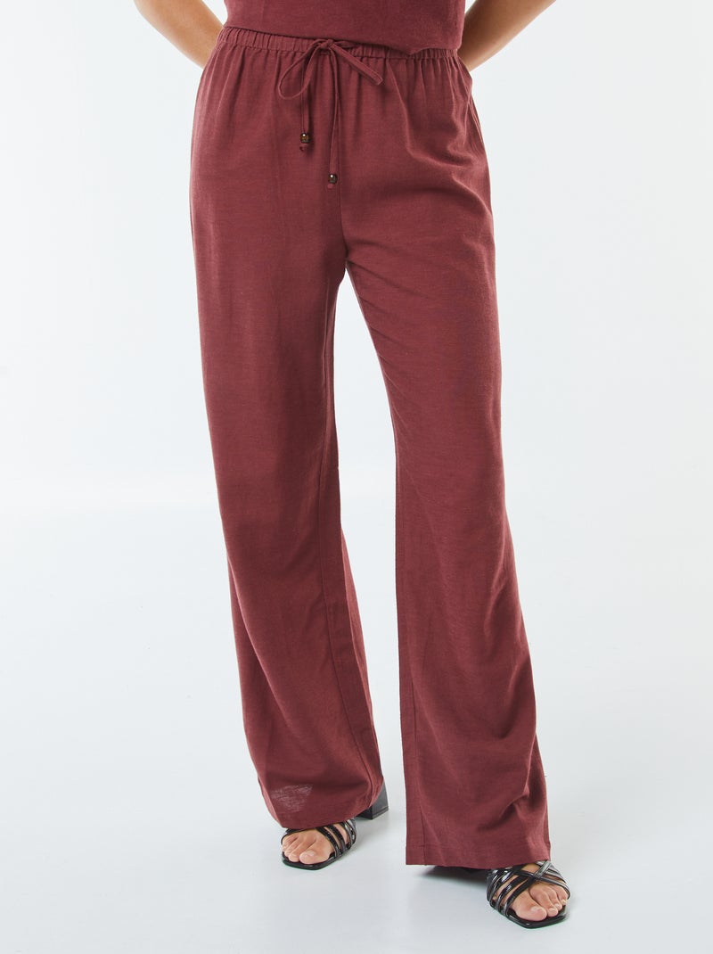 Pantalon wide leg en lin mélangé Rouge - Kiabi