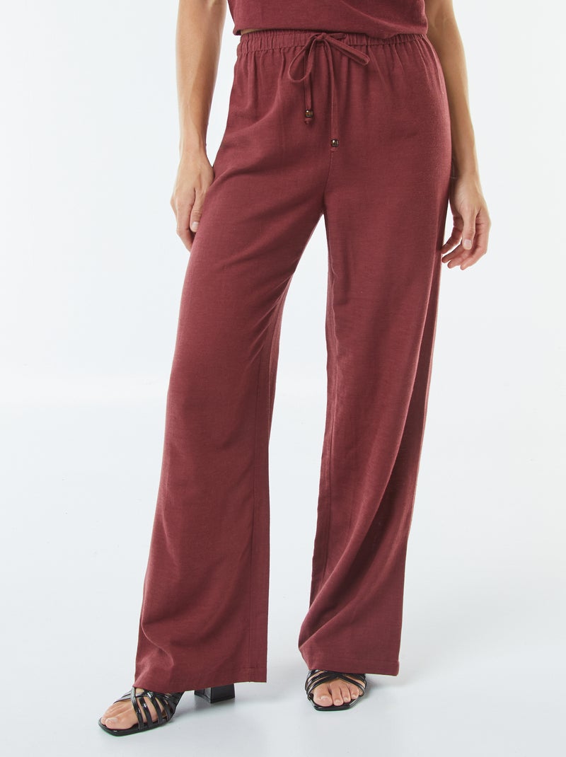 Pantalon wide leg en lin mélangé Rouge - Kiabi