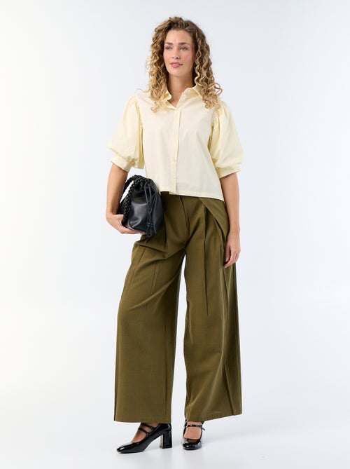 Pantalon wide leg en lin mélangé - Kiabi