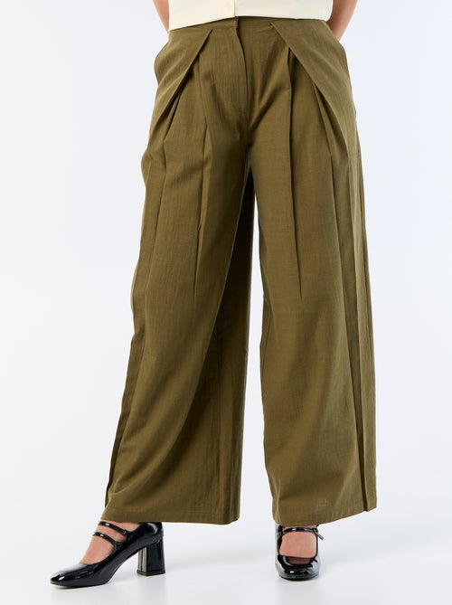 Pantalon wide leg en lin mélangé - Kiabi