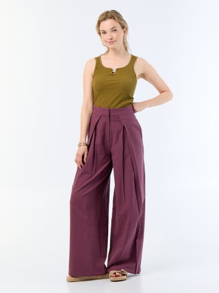 Pantalon wide leg en lin mélangé