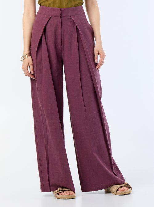Pantalon wide leg en lin mélangé - Kiabi