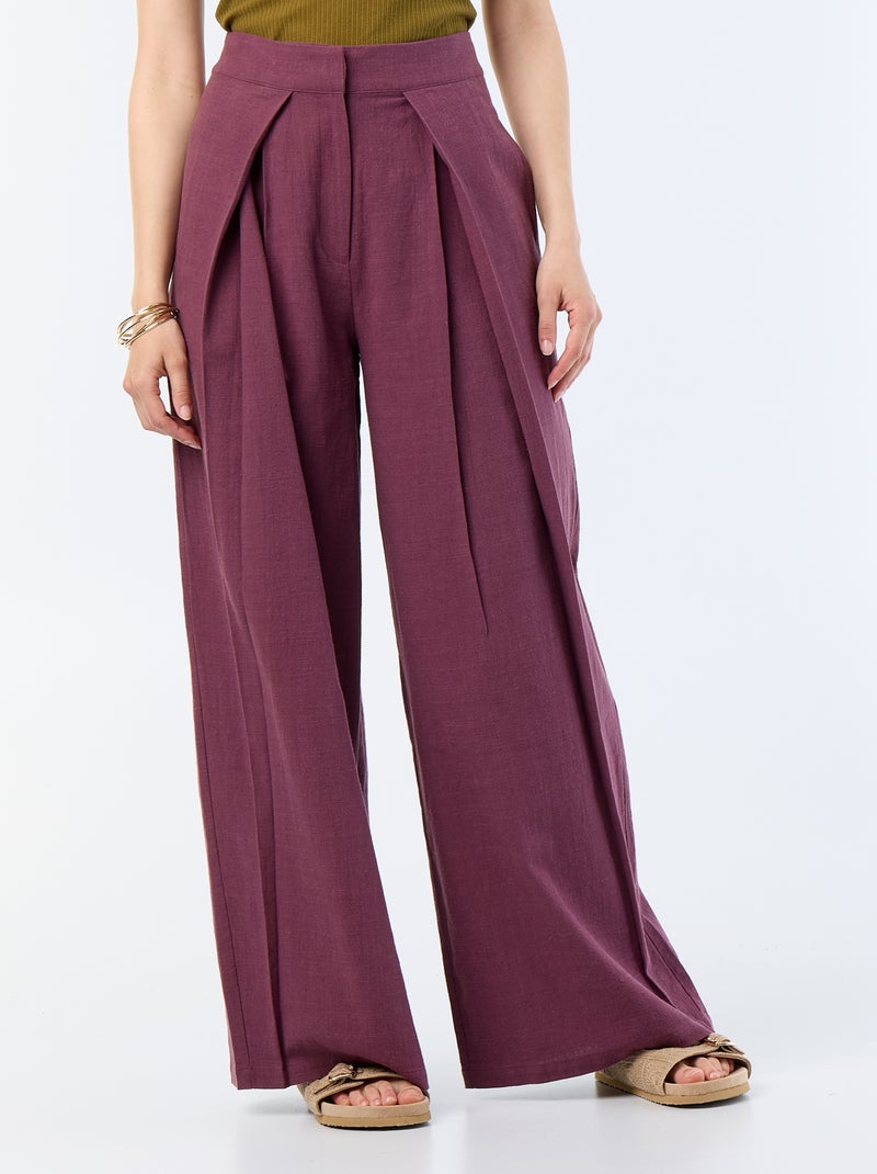 Pantalon wide leg en lin mélangé Violet - Kiabi