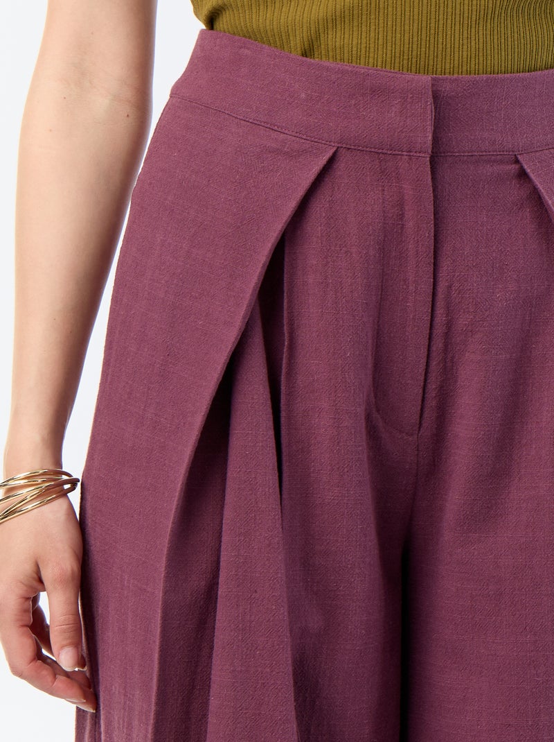 Pantalon wide leg en lin mélangé Violet - Kiabi