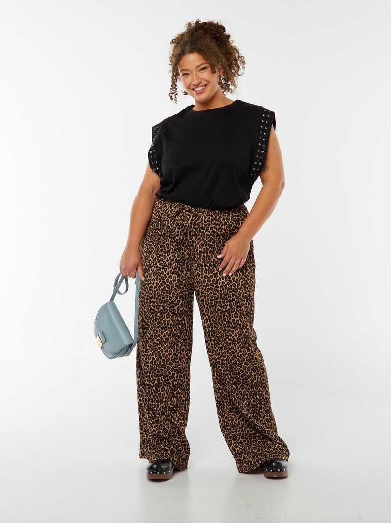 Pantalon wide leg en maille plissée Beige - Kiabi