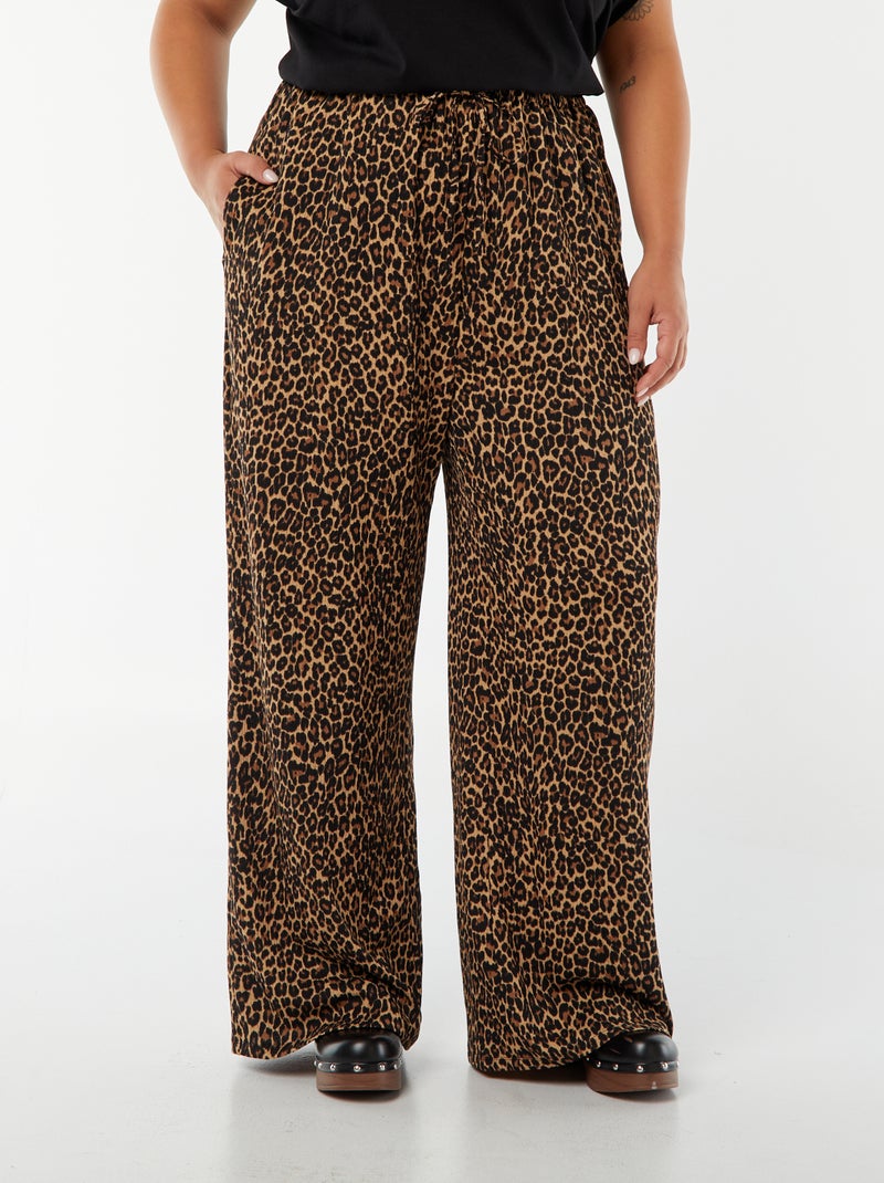 Pantalon wide leg en maille plissée Beige - Kiabi