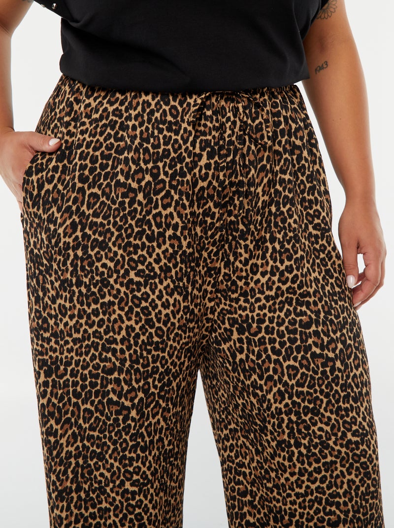Pantalon wide leg en maille plissée Beige - Kiabi