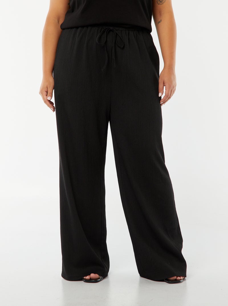 Pantalon wide leg en maille plissée Noir - Kiabi