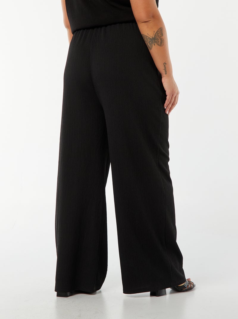 Pantalon wide leg en maille plissée Noir - Kiabi