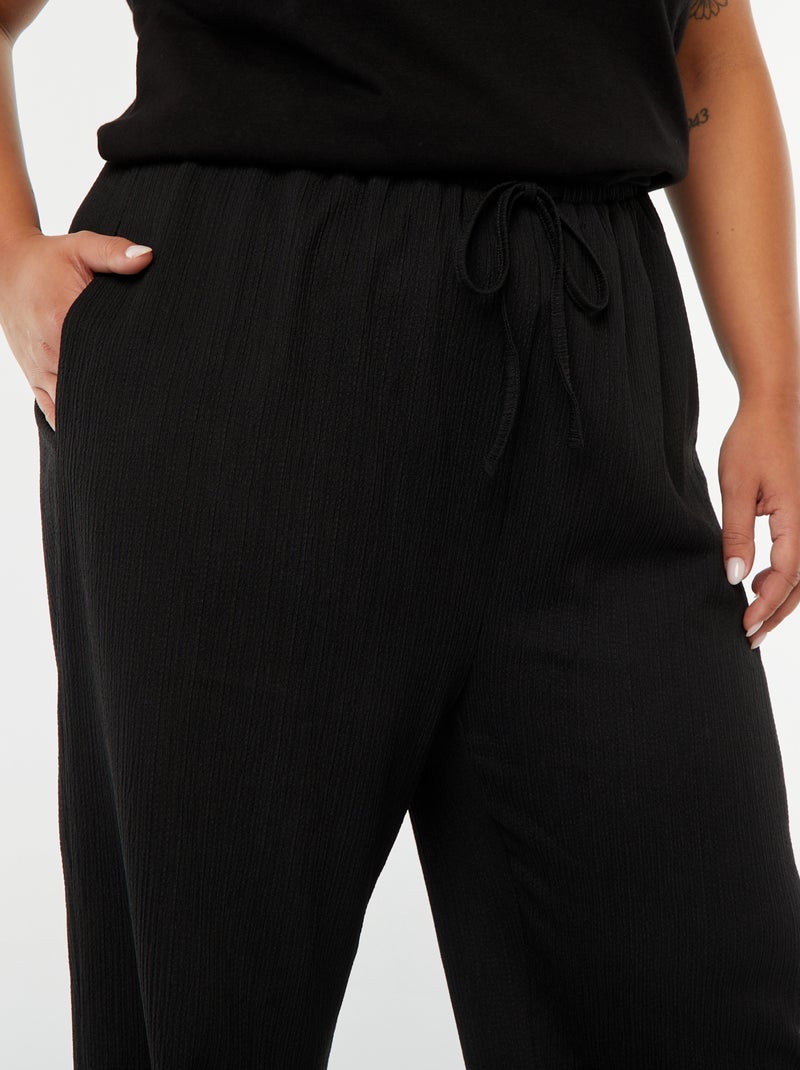 Pantalon wide leg en maille plissée Noir - Kiabi