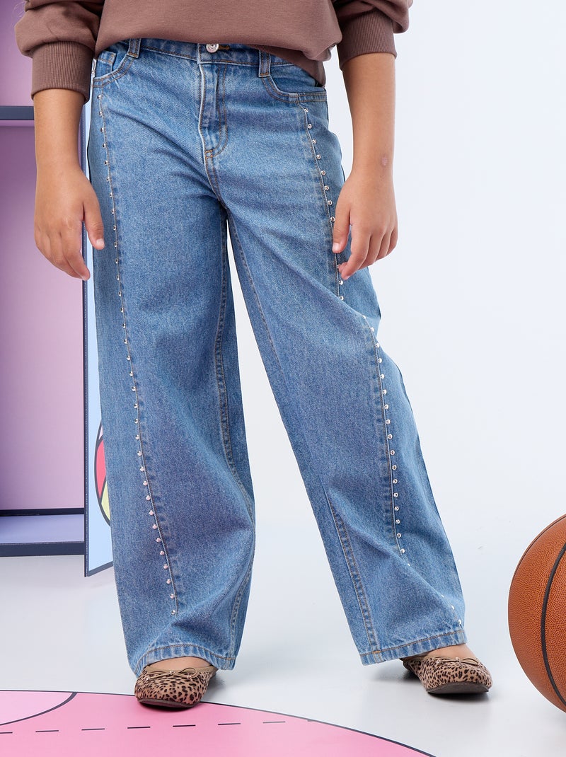 Pantalon wide leg fit / coupe large avec clous fantaisies Bleu - Kiabi