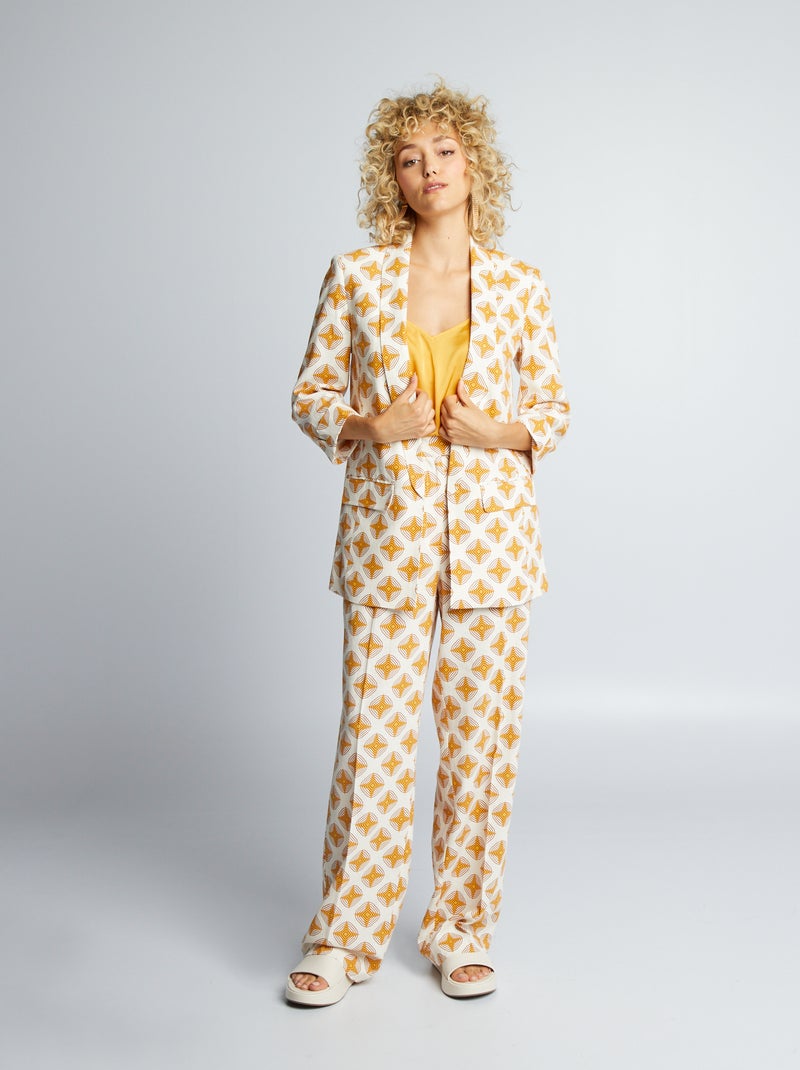 Pantalon wide leg fluide Blanc/jaune - Kiabi