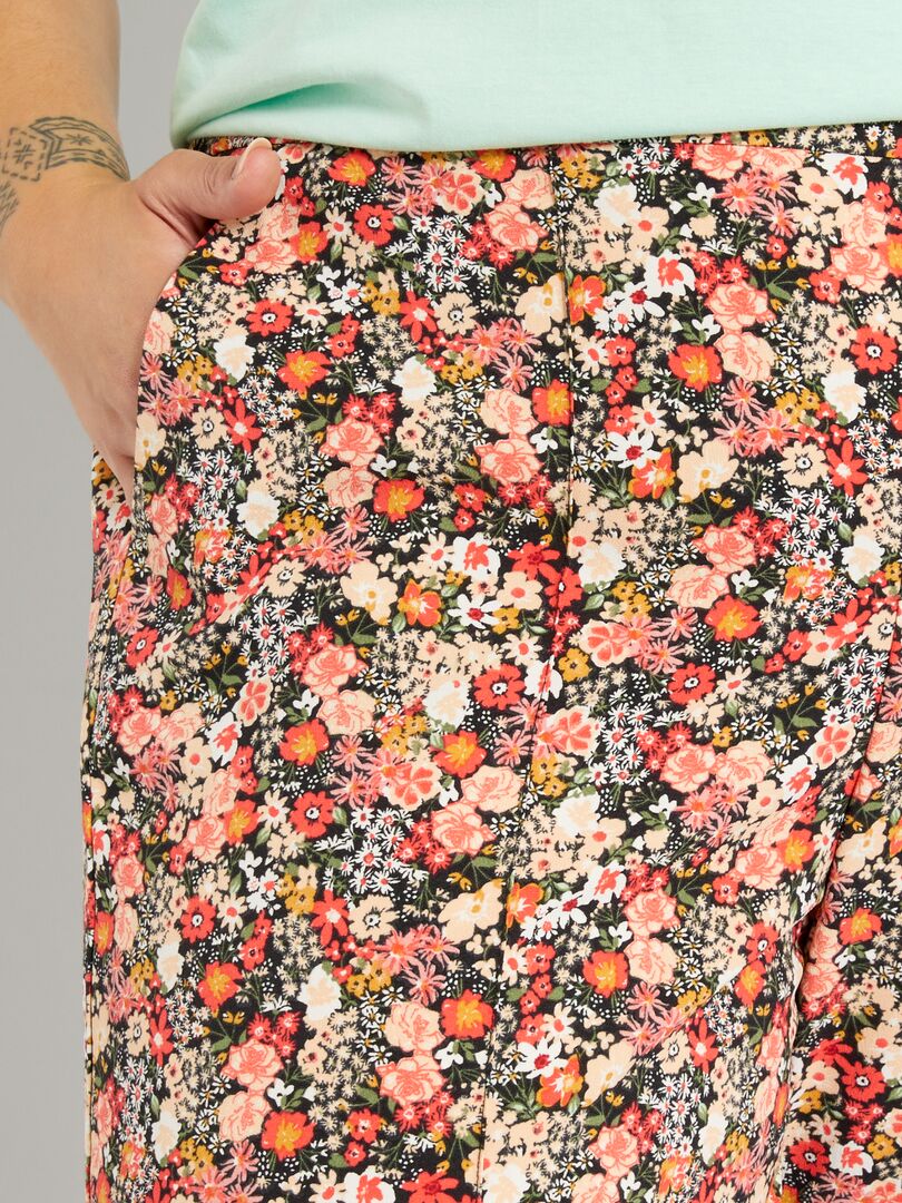 Pantalon wide leg fluide Noir/rose - Kiabi