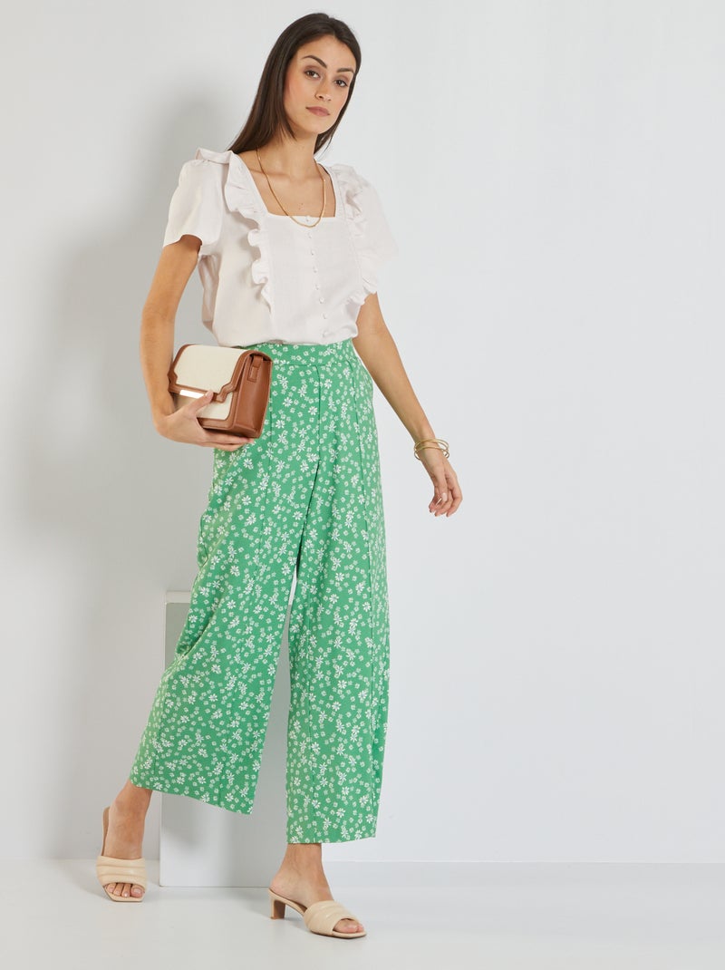 Pantalon wide leg imprimé Vert fleuri - Kiabi