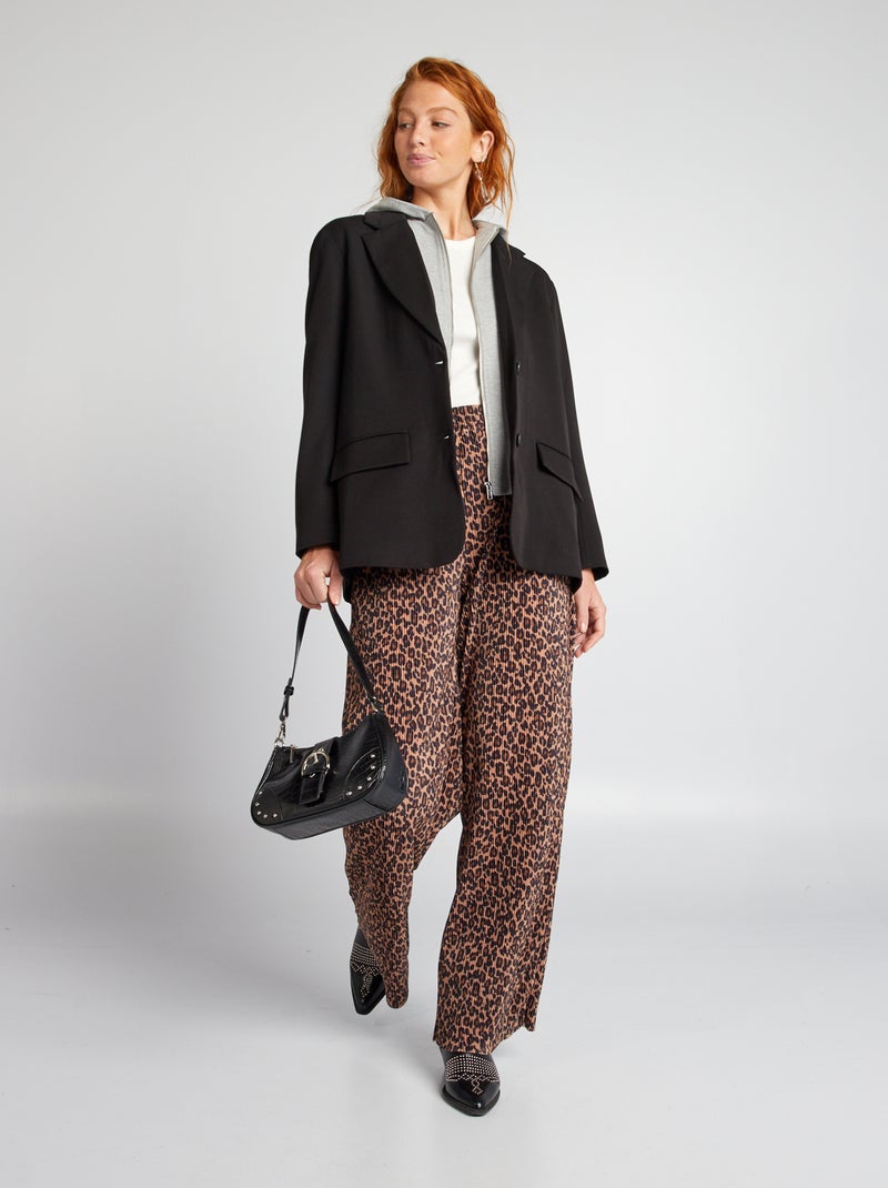 Pantalon wide leg maille plissée Léopard - Kiabi