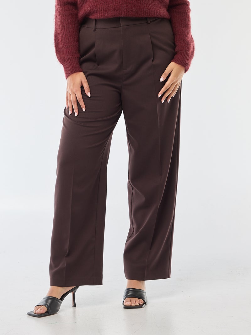 Pantalon wide leg taille haute Marron - Kiabi