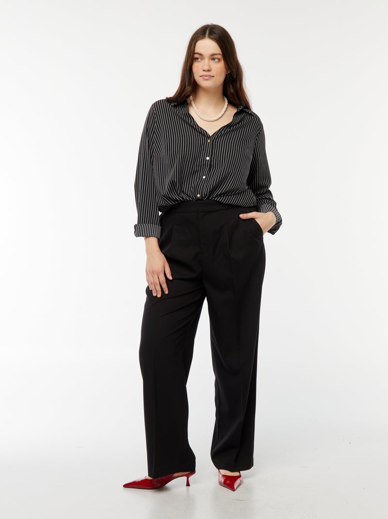 Pantalon wide leg taille haute Noir - Kiabi
