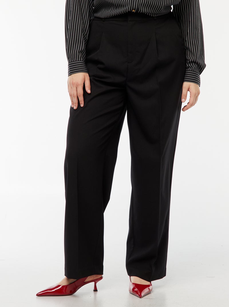 Pantalon wide leg taille haute Noir - Kiabi
