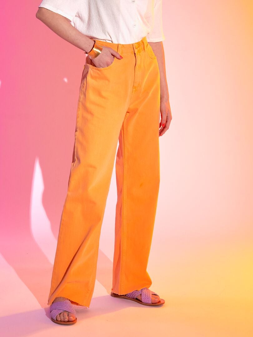 Pantalon wide leg taille haute orange abricot - Kiabi