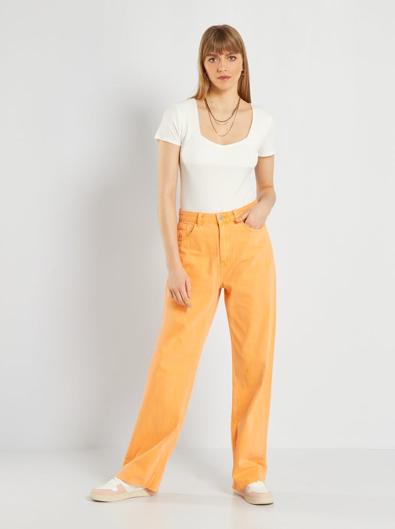 Pantalon wide leg taille haute orange abricot - Kiabi