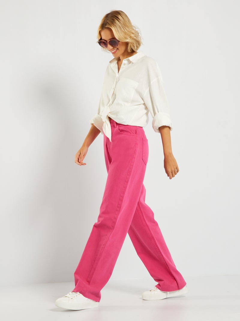 Pantalon wide leg taille haute rose indien - Kiabi