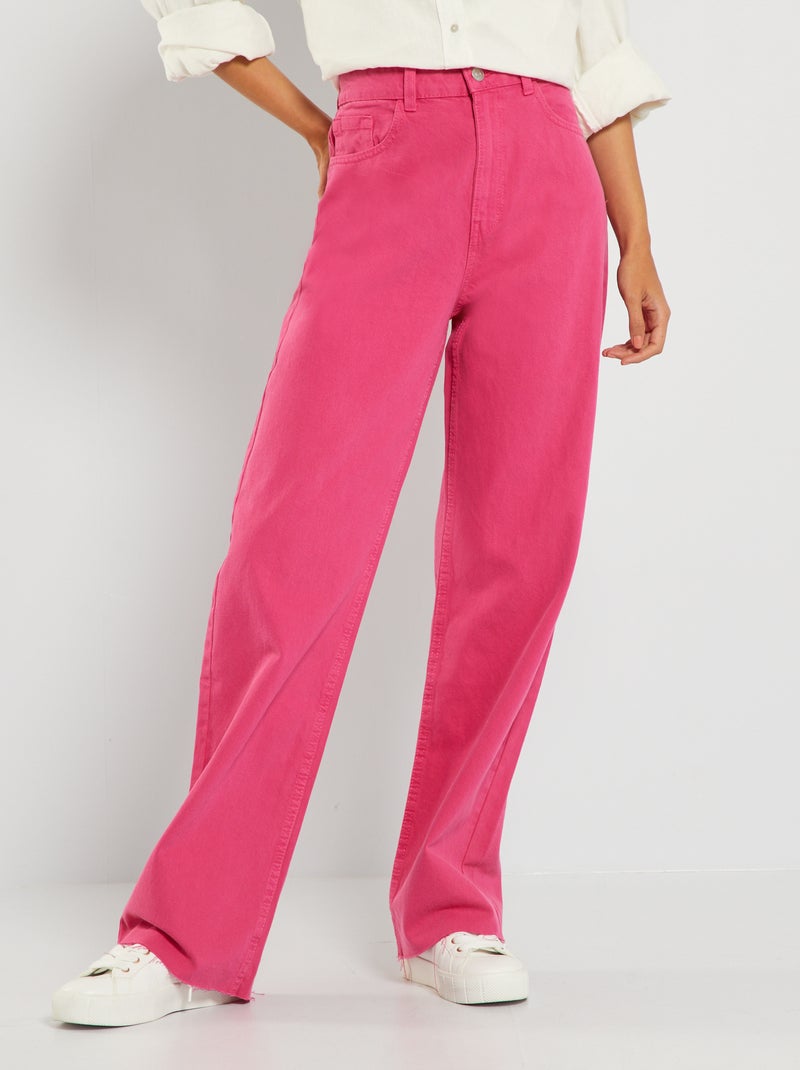 Pantalon wide leg taille haute rose indien - Kiabi