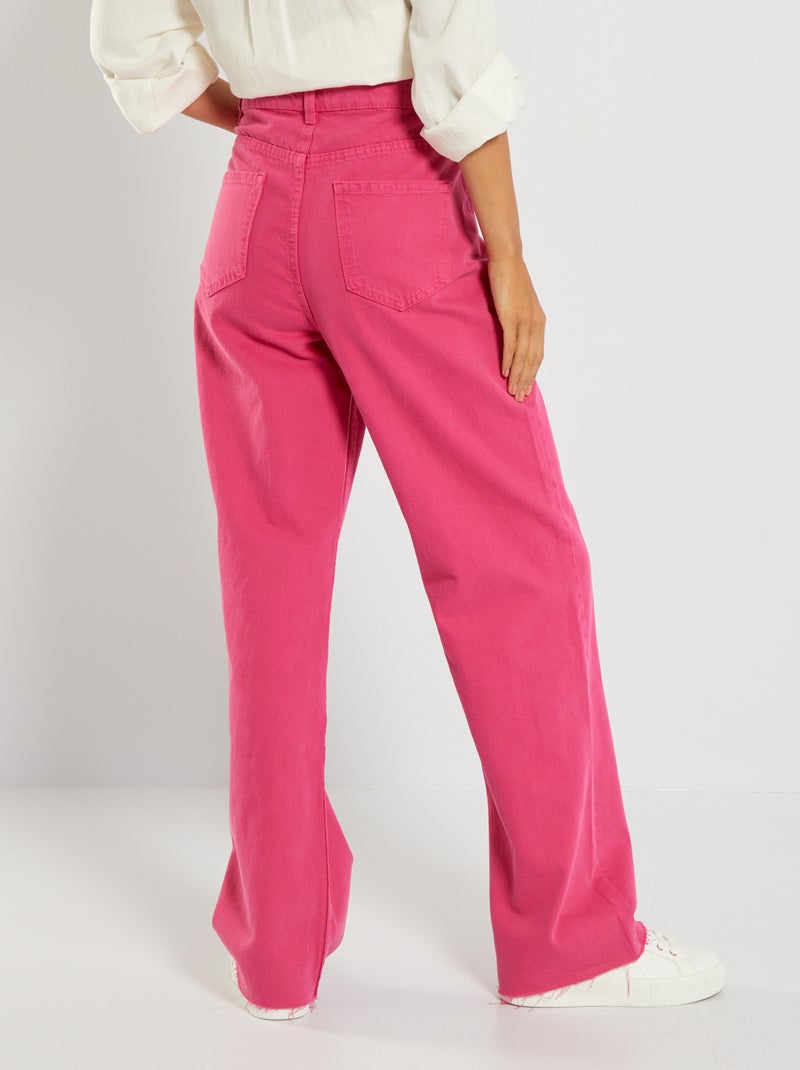 Pantalon wide leg taille haute rose indien - Kiabi
